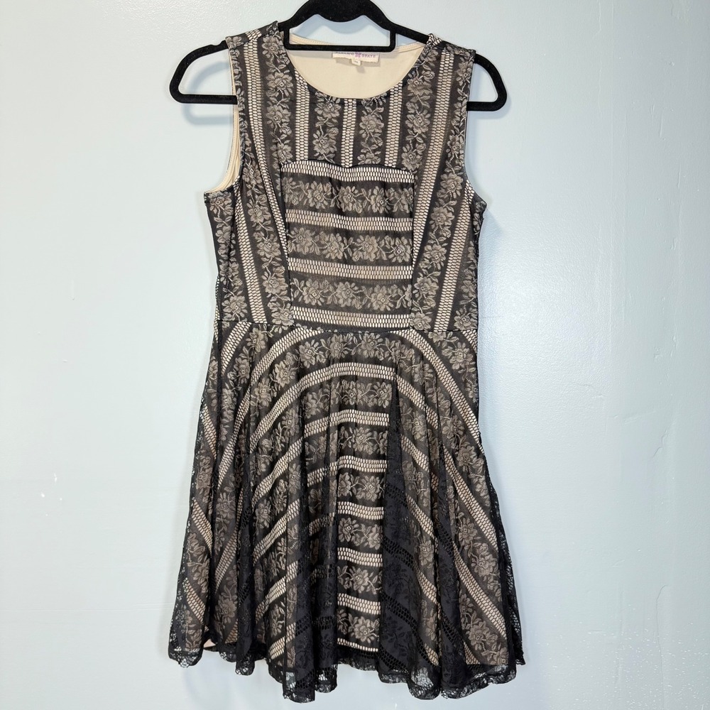 Altar'd State Womens Black Floral Lace Sleeveless Fit & Flare Dress‎ Medium r
